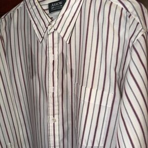Arrow Men's White Shirt with Burgundy and Gray Stripes